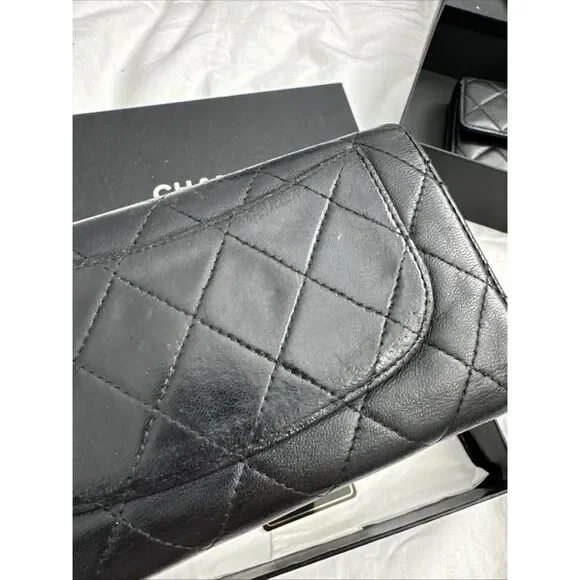 CHANEL Flap Wallet Quilted Black Silver Tone Hardware W/box - Picture 8 of 16